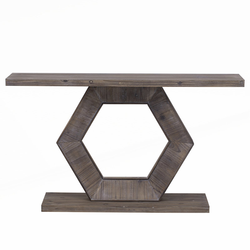 Modern Entryway Table with Hollow Hexagon Leg Structure, Natural Wood