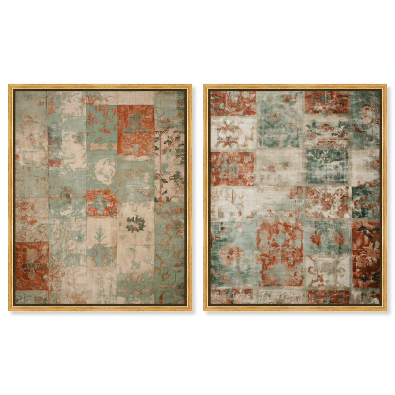 «Ghostly Damask Duo», reproduction d'art encadrée, ensemble d'art mural Boho par Art Remedy, cadre argenté, 24 x 30