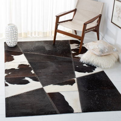 Hand-Woven Flatweave Leather Dark Brown Area Rug