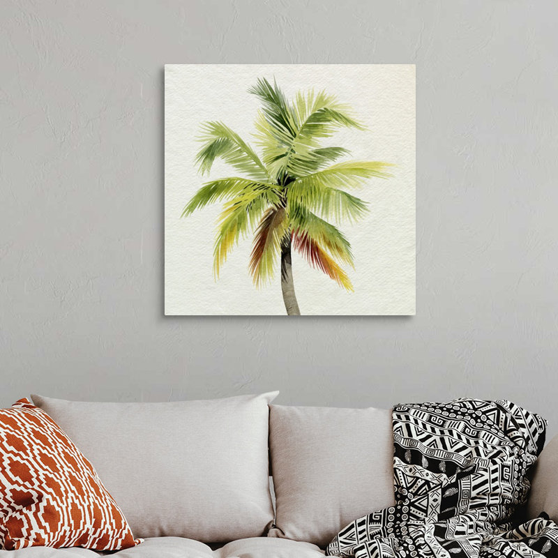 «Coco Watercolor Palm I», art mural sur toile, H 30 po x l 30 po x P 1,25 po, Toile tendue