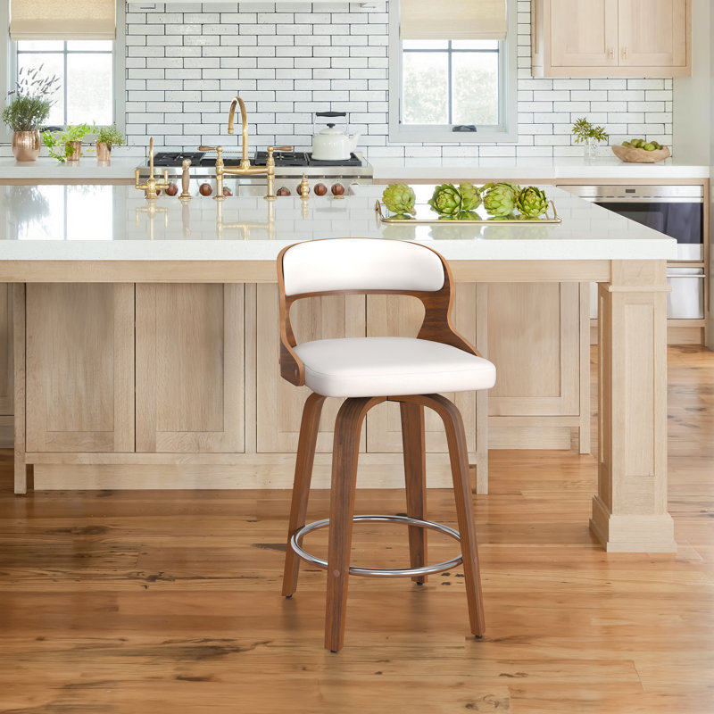 Carylon Swivel Upholstered Faux Leather Counter Stool, White