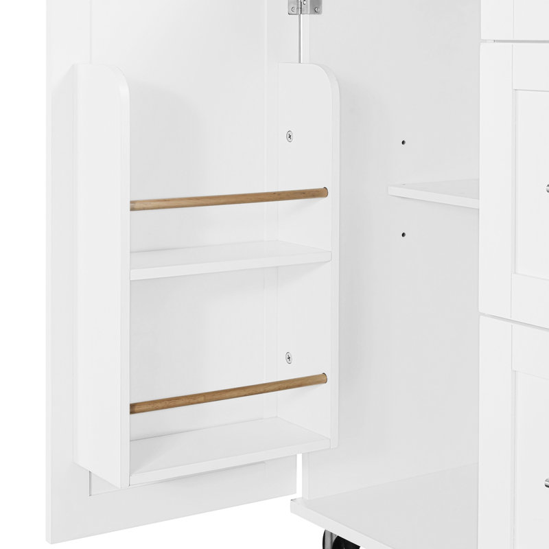 Rectangular Kitchen Island With Drawers - 3 Drawer, 2 Slide-Out Shelf, Internal Rack, White, Rubber Wood, , 50"W X 37.7"H For Spacious Rack 43"D Efficiency