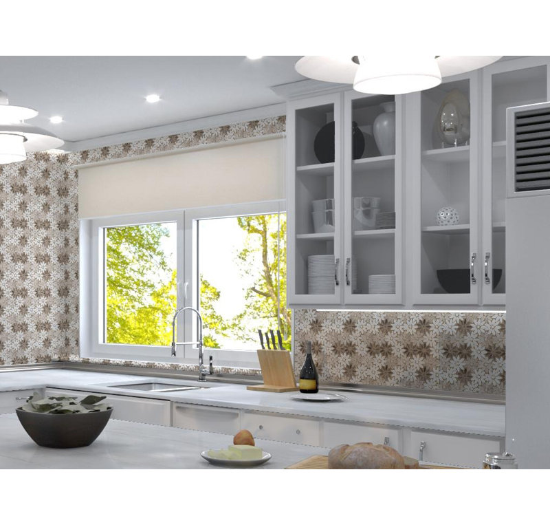 Fresh 12" x 10" Glass/Stone/Aluminum Flower Pattern Mosaic Wall Tile, Vloom