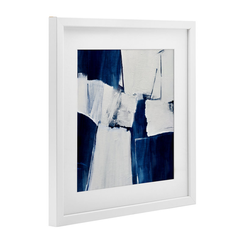 Impression abstraite encadrée sous verre bleu brossé sous verre, design par Judith Shapiro, H 16 po x l 16 po