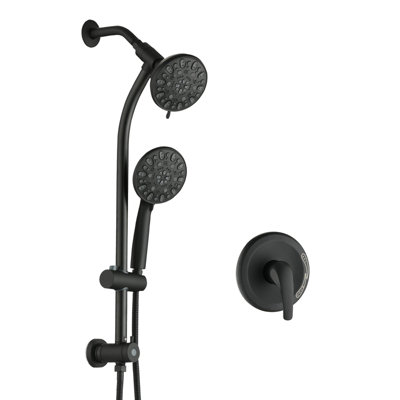 Exposed Pipe Shower System With Hand Shower 5 Inch Wall Mounted Shower Faucet Set Single Handle Stainless Steel Rainfall Shower Trim Kit With Rough-In Valve