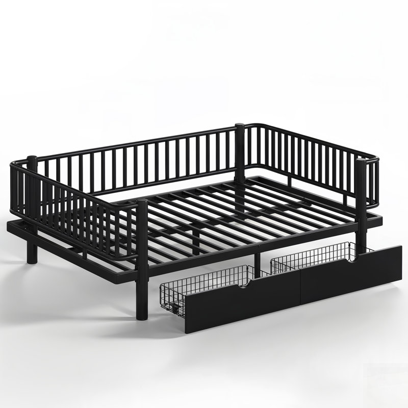 Lit plateforme avec tiroirs de rangement, structure de lit de jour en métal avec conception de tuyau rond de sécurité améliorée, conception à profil bas