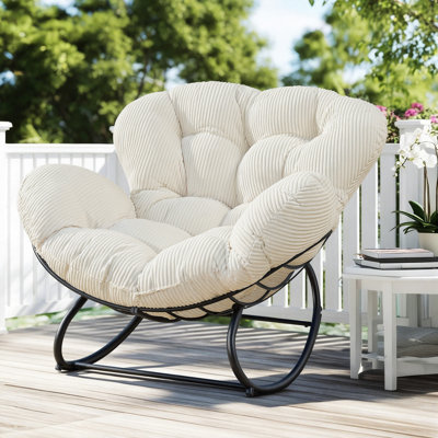 Carlos Modern Outdoor Oversize Rocking Chair with Thick Cushion and Metal Base, Patio