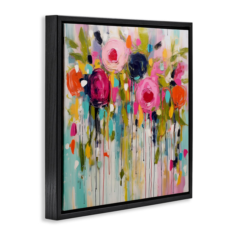 "Paint Drip Roses", art mural encadré par Irena Orlov, Cadre flottant noir de jais, H 18 po x l 18 po