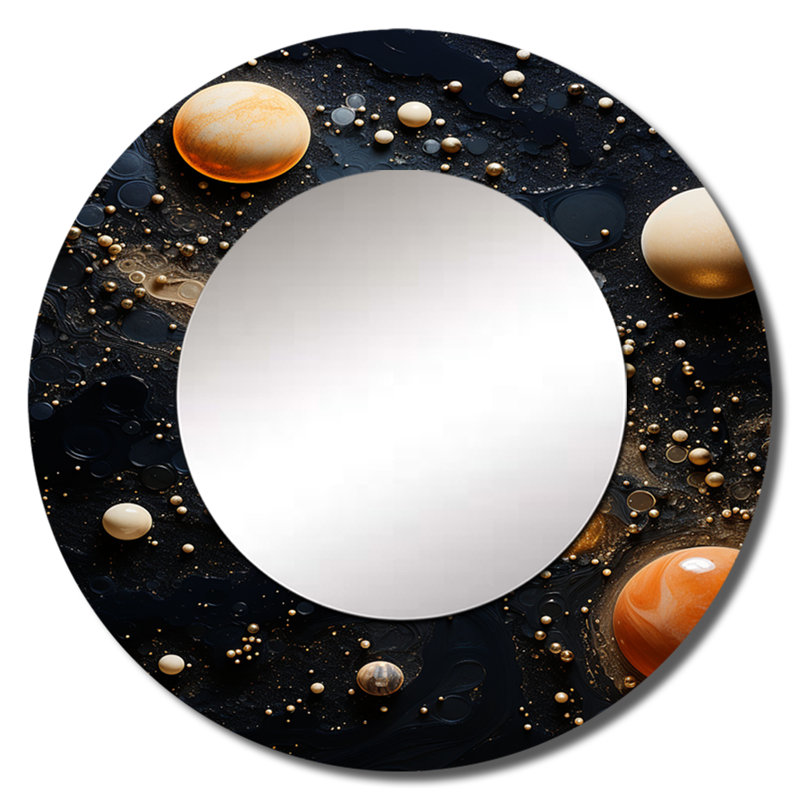 Shamin abstrait café Nitro Nebula II - grand miroir mural de formes abstraites, miroir décoratif rond moderne, impression d'art en métal