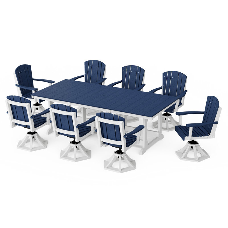 Heritage 9-Piece Swivel Chair Rectangular Dining Set, Patriot Blue/White