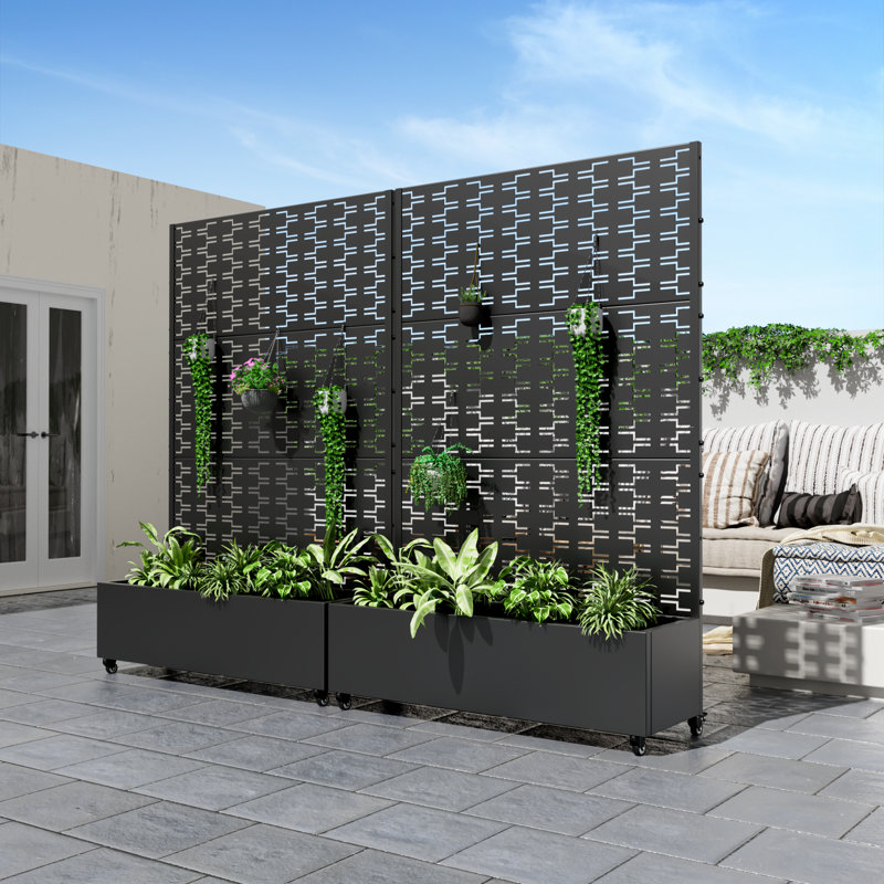 Metal Planter Box with Trellis with Wheels, 72" H x 47" W x 16" D