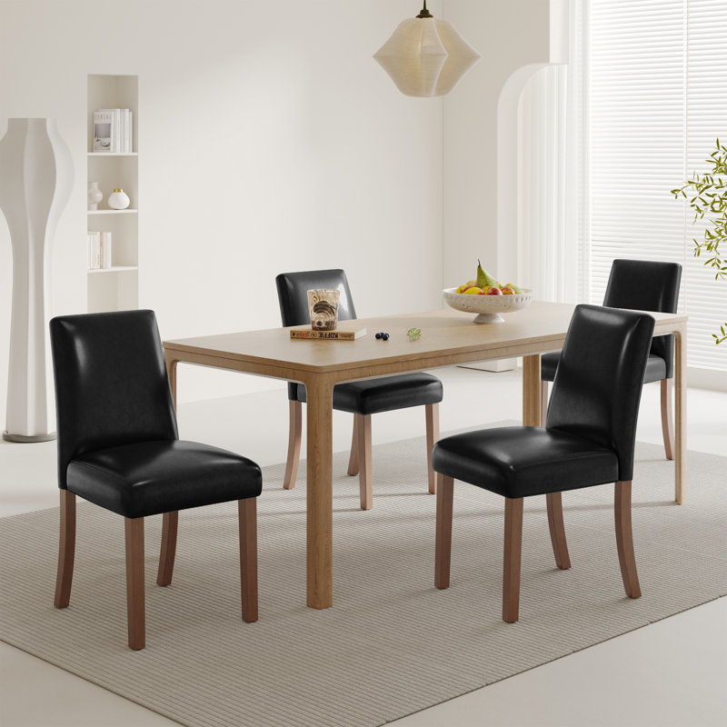 17.3'' Wide Modern Upholstered Fabric High Back Parsons Side Dining Chair with Solid Wood Legs, Black