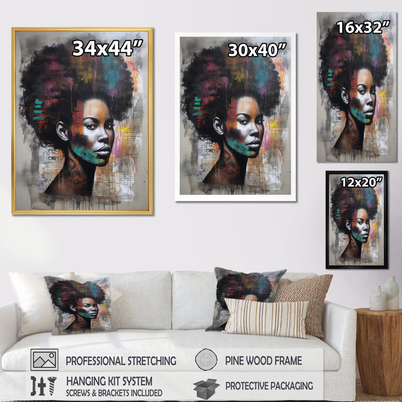 Urban Urban contemporain africain, H 44 po x l 34 po x P 1,5 po, Cadre flottant noir