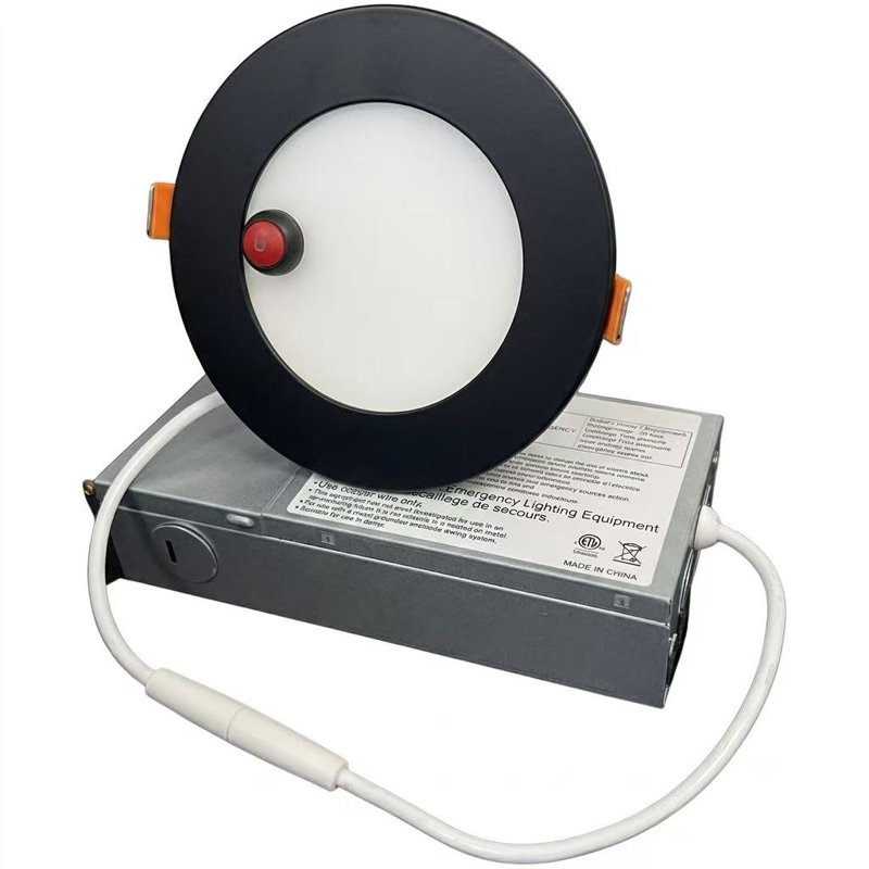 Éclairage encastré ultra-mince à DEL de 4 po 9 W E2 Lighting avec secours d'urgence de 4 W, 3 TCE, noir, intensité variable Triac