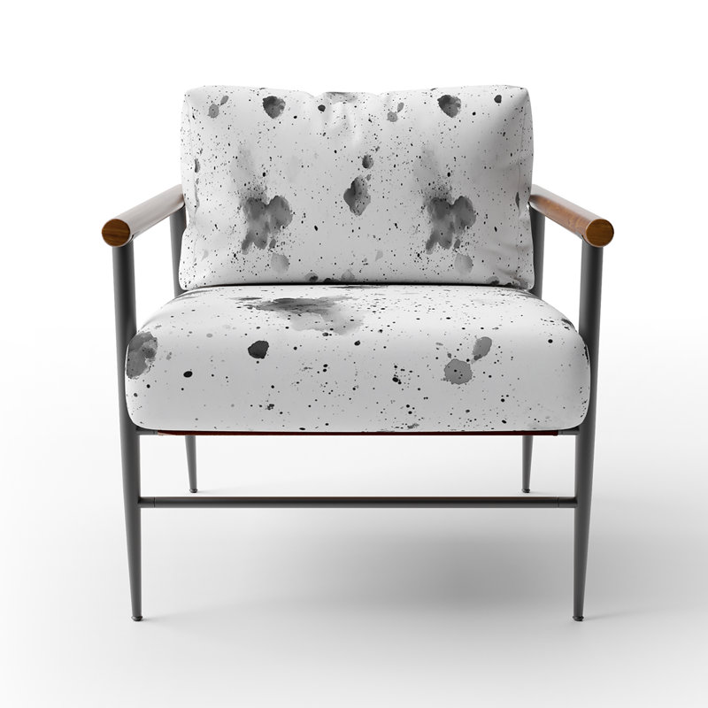 Chaise d'appoint abstraite - fauteuil noir avec encre noire minimale, Bras ronds bruns