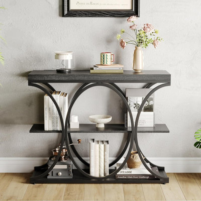 39" Narrow Industrial Console Table with 3-Tier Storage for Entryway, Living Room & Hallway