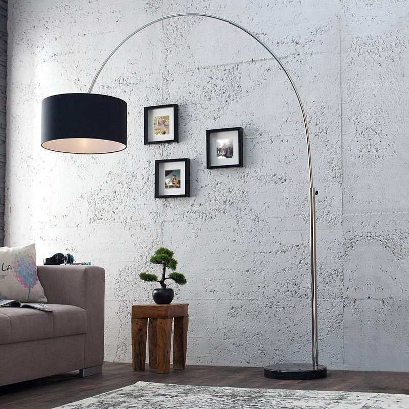 Daniels 170cm Silver Arched Floor Lamp, Black
