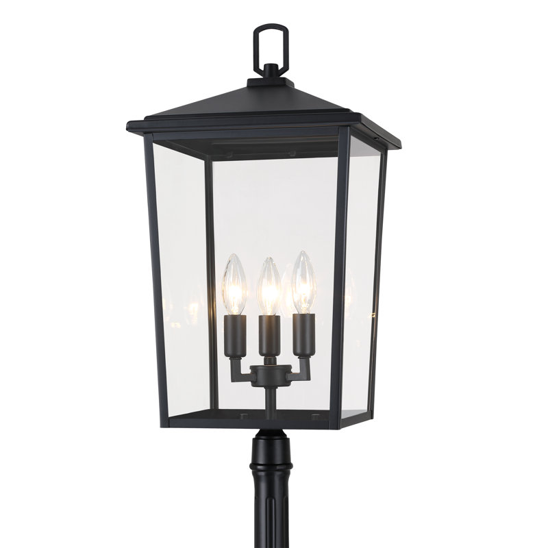 91"H 3-Light Outdoor Aluminium Post Light with Matte Black Finish