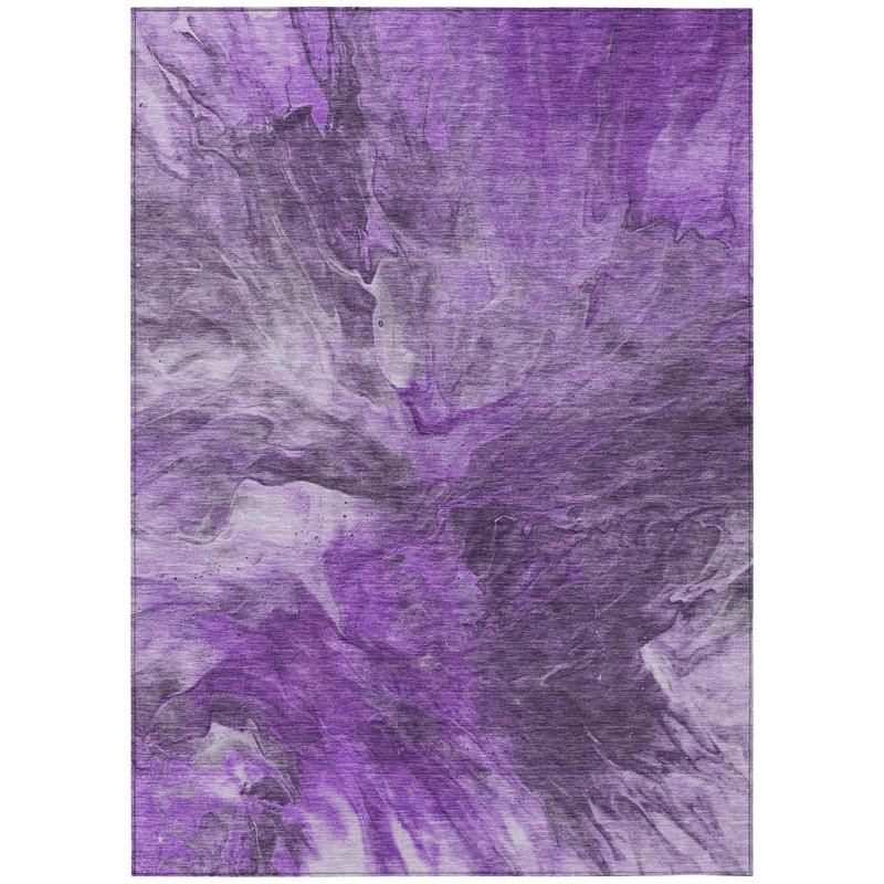 3' X 5' Purple Lilac And Eggplant Abstract Washable Indoor Outdoor Area Rug