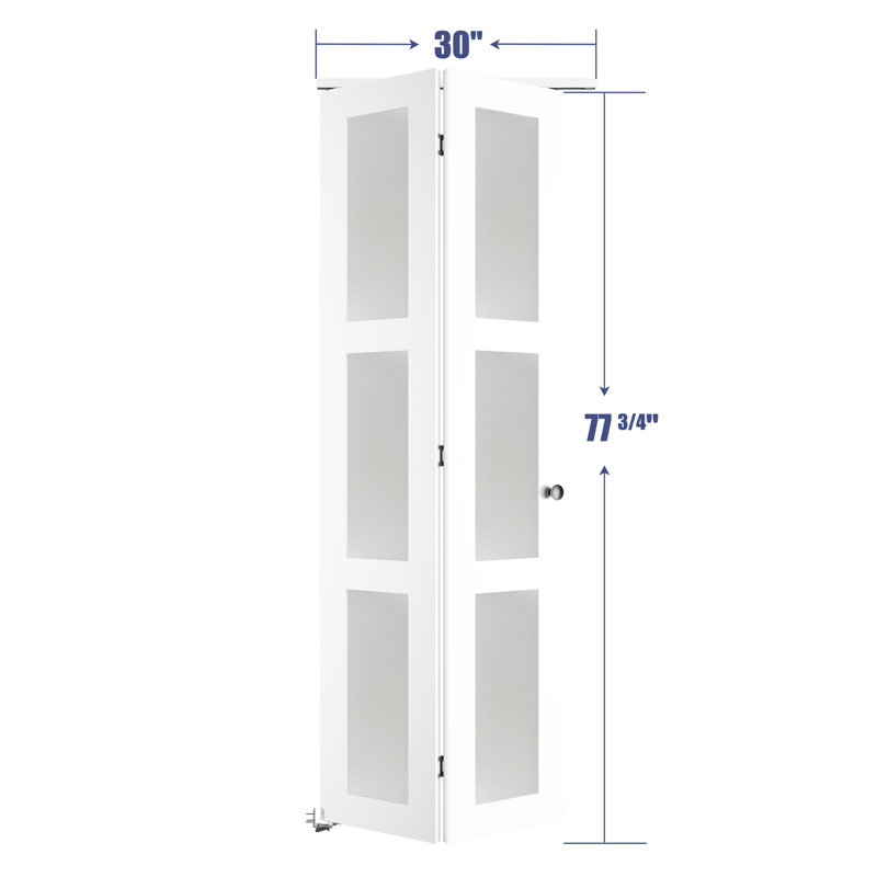 30 in. White MDF Bi-Fold Door with Frosted Glass Panels