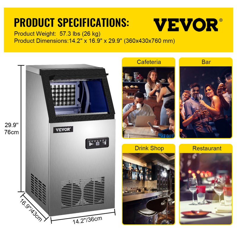 VEVOR 120 lb. Daily Production Cube Clear Ice Freestanding Ice Maker