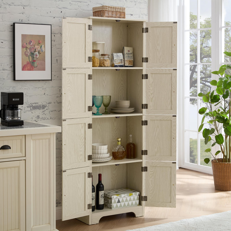72.4 Inch Tall Storage Cabinet With 8 Doors And 4 Shelves For Multi-Purpose Use, Elegant And Spacious Design For Various Rooms