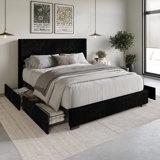 Antania Upholstered Wingback Storage Bed