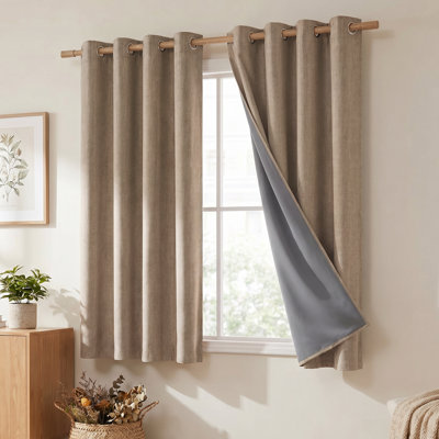  100% Blackout Faux Linen Texture Grommet Curtains Thermal Insulated for Living Room & Bedroom, Set of 2