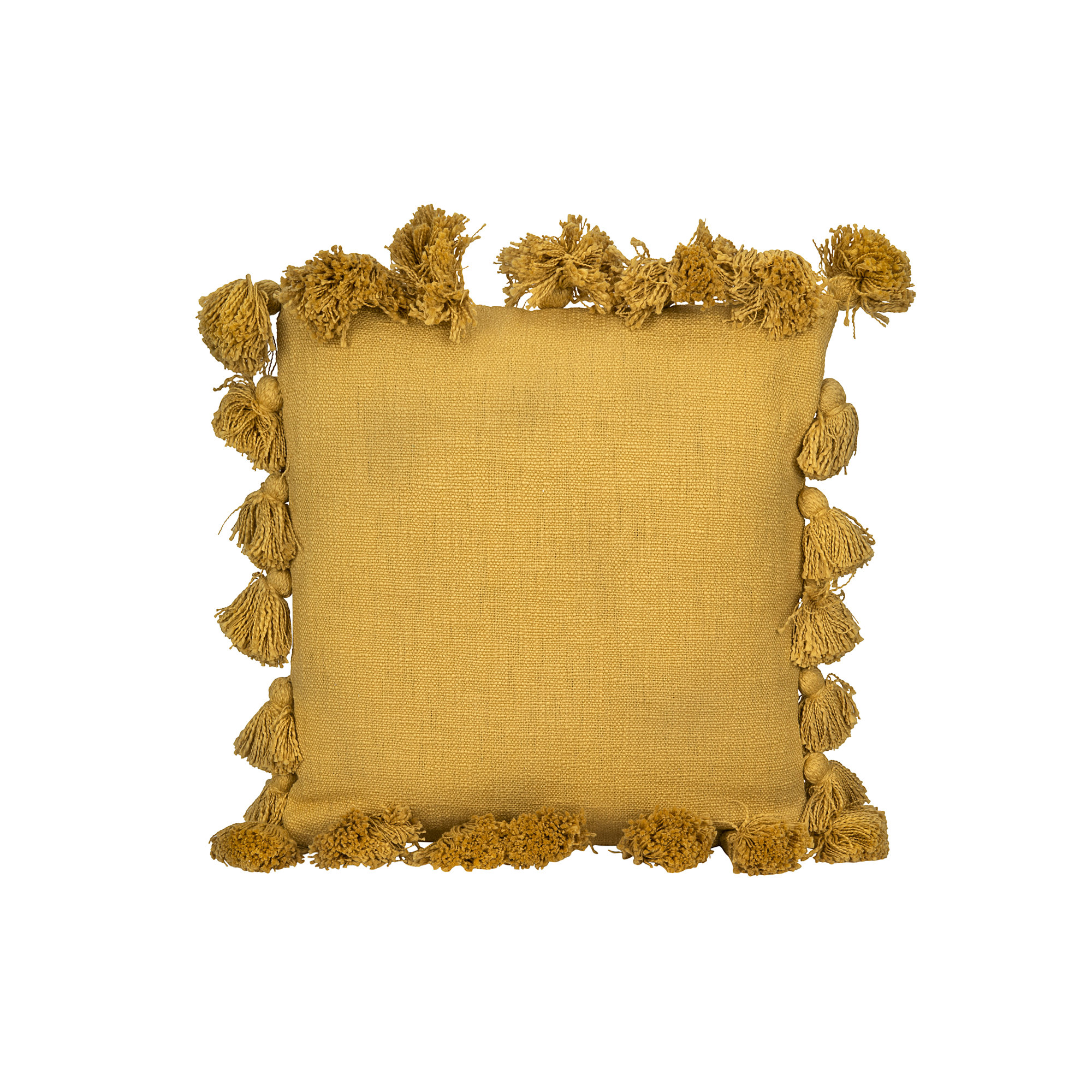 Vivienne Tassels Cotton Throw Pillow, Mustard