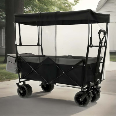 480Lbs Collapsible Wagon with Canopy,Wagon Stroller with 7" All-Terrain Wheels, Lightweight Foldable Wagon, Large Capacity for Camping, Shopping, Sports, and Garden Use, mosquito net