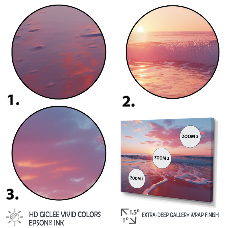 «Beach Cotton Candy Sunset Skies II» - art mural coucher de soleil côtier, Cadre flottant noir, H 16 po x l 32 po x P 1 po