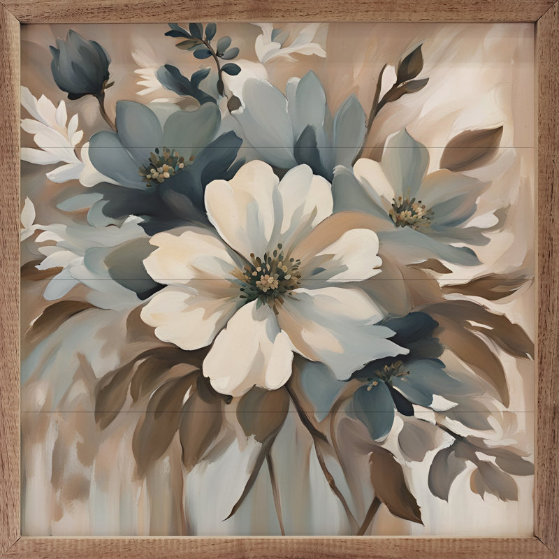 Blue And Tan Floral Display, 16" H x 16" W