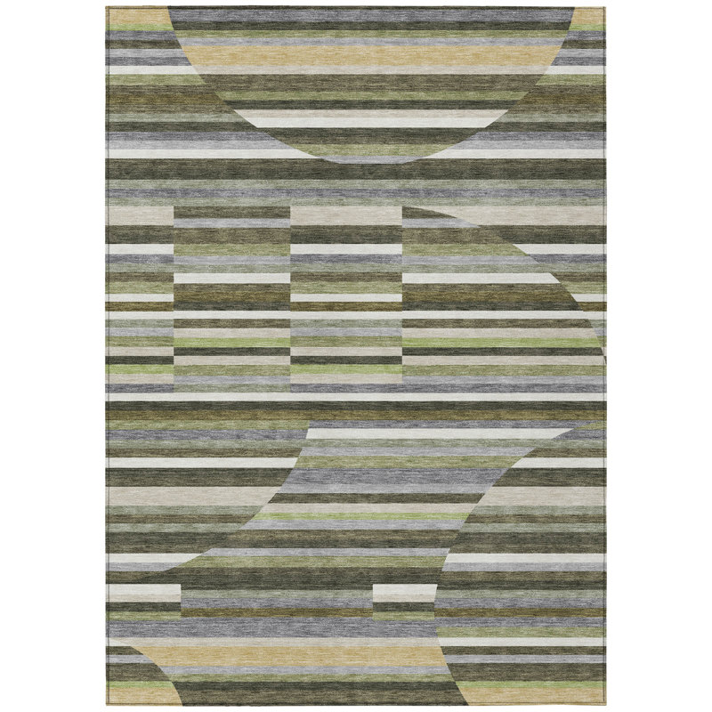 Machine Washable Indoor/Outdoor Chantille ACN2600 Stripes Rug, Olive, 2'6" x 3'10"