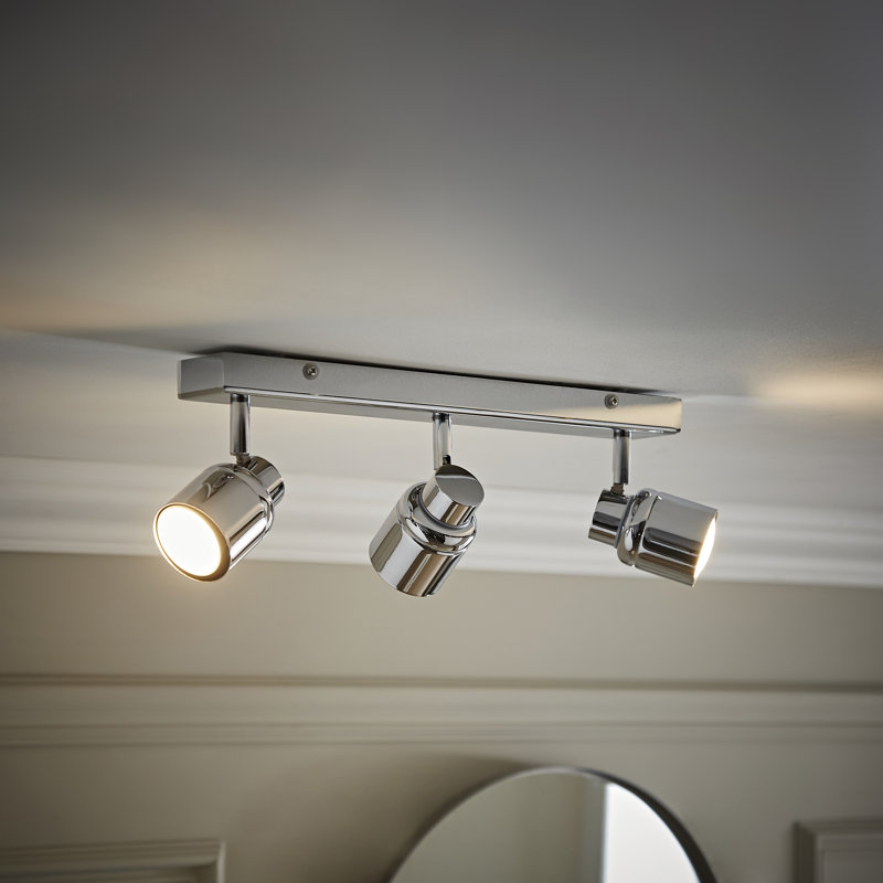 Benton IP44 Rated Bathroom 3 Way Bar Ceiling Light & Warm LED Bulbs, Chrome, N/A