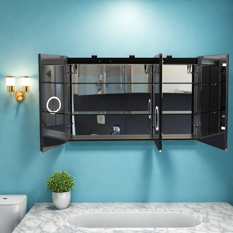 Armoires à pharmacie à DEL, rangement moderne en miroir en alliage d'aluminium pour la maison