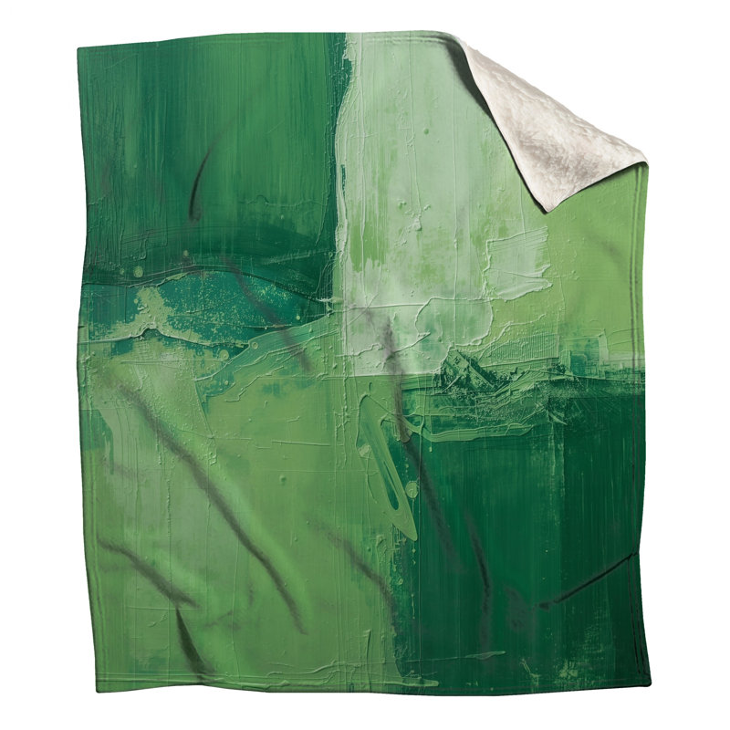 Couvertures vertes abstraites texturées, L 60 po x H 80 po