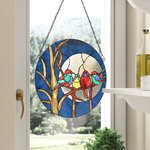 Birds in the Night Sky Stained Glass Window Panel