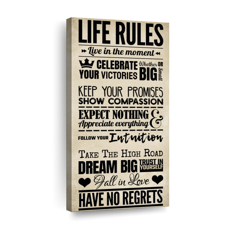 " Life Rules Sign " by HomeyNotes Studio, 24" H x 12" W x 1.25" D