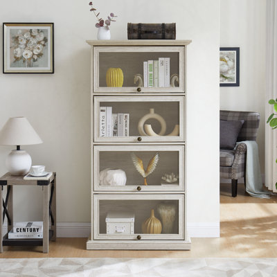 Glass display cabinet 4 Tier Glass Display Cabinet Storage Curio Cabinet with Flip up Glass Doors by Lark Manor