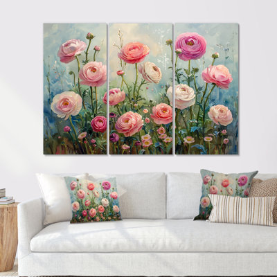 Garden Of Love - Ensemble de décorations murales roses et vertes - Renoncule