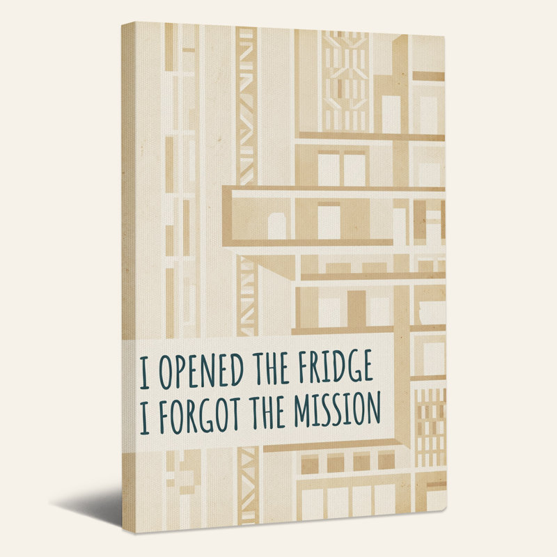 «I Opened The Fridge Quote», art mural sur toile géométrique beige, H 24 po x l 16 po