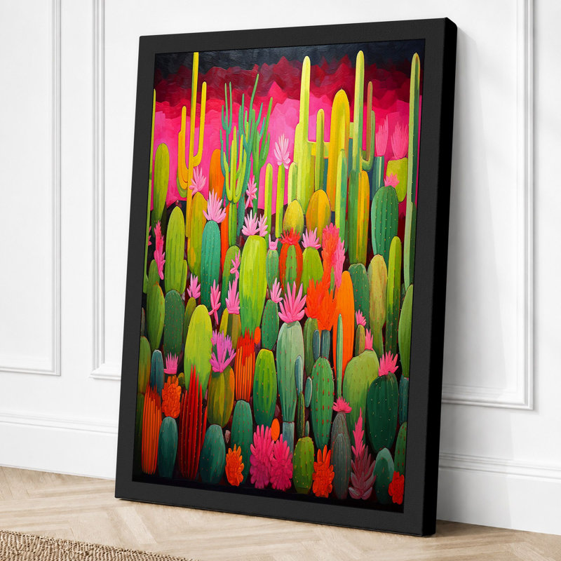 Desert in Bloom Tropical 1 Piece Wrapped Canvas Wall Art, 24x16 - 61.0 x 40.6 cm, Black Border