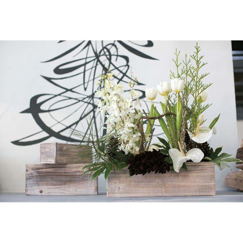 Tariah Handmade Wood Planter Box, 4" H x 12" W x 4" D, White