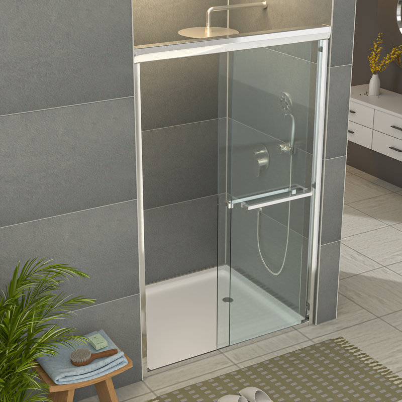 48'' - 48.3" W x 76" H Double Sliding Semi-Frameless Shower Door with Clear Tempered Glass, Chrome