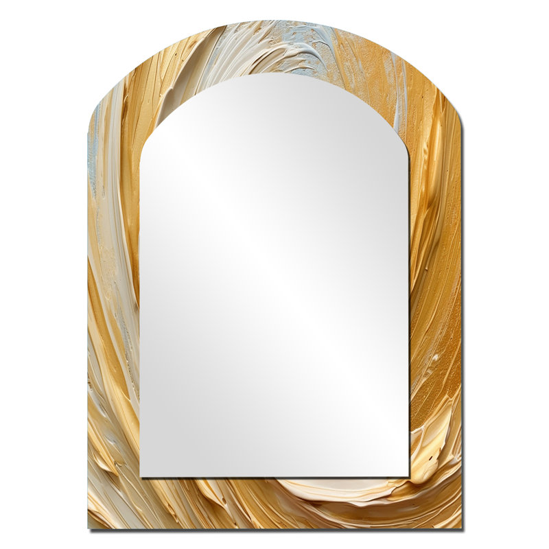 «Gold Cream Infinite Swirls II», miroir mural décoratif asymétrique à spirales abstraites, miroir à forme libre moderne, impression sur métal