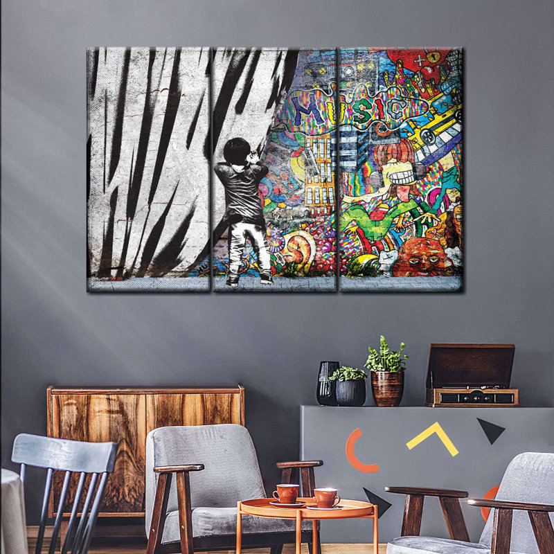 Ensemble de 3 musiques musicales derrière le rideau sur toile, H 28 po x l 45 po x P 1,25 po