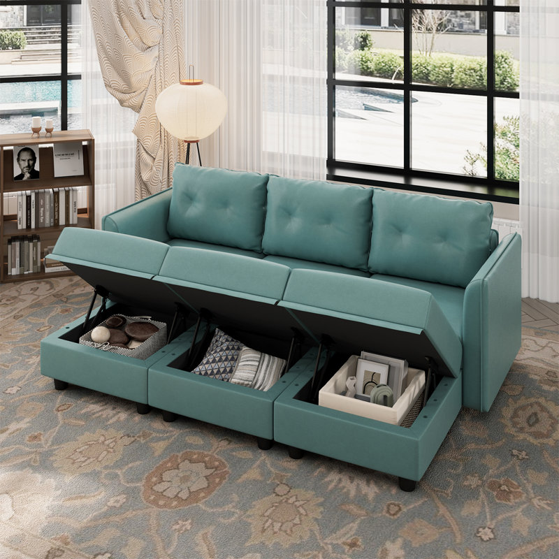 Zendajas 85'' Upholstered Sleeper Sofa, Teal Green Polyester Blend