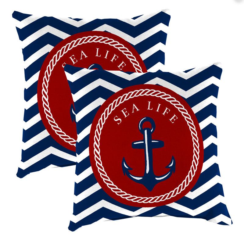 16" x 16" Outdoor Throw Pillow (Set of 2), Sea Life Anchor