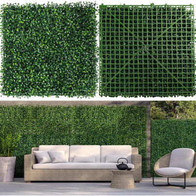 Artificial Boxwood Plant Hedge, Green Grass Backdrop, Indoor and Outdoor Use by Tianqi