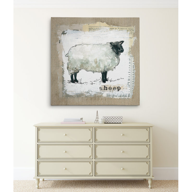 «Burlap Sheep», reproduction d'impression, H 16 po x l 16 po x P 1,5 po, Toile tendue